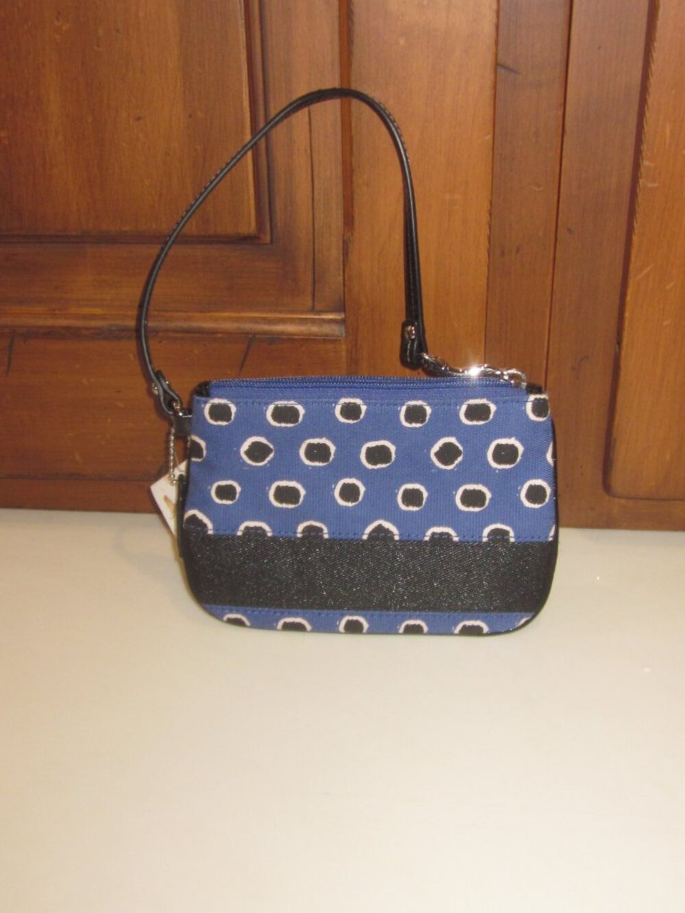 Coach Mini Dot Wristlet Blue and Black Circle Pattern - Picture 7 of 7